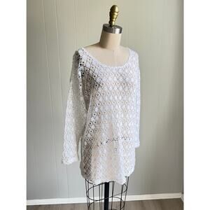 Vintage 90s Express Sheer Mesh White Tunic Top‎ Blouse Small Fairy Artsy Grunge